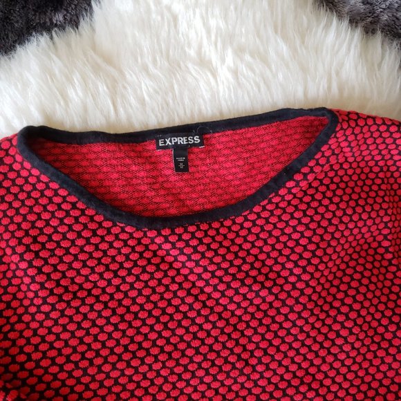 Express Crop 3/4 Sleeve Sweater! Red/Black Polka Dots - Sz M - Picture 2 of 10